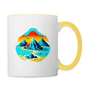 Island with futuristic mountains - Contrasting Mug - white/yellow - Right