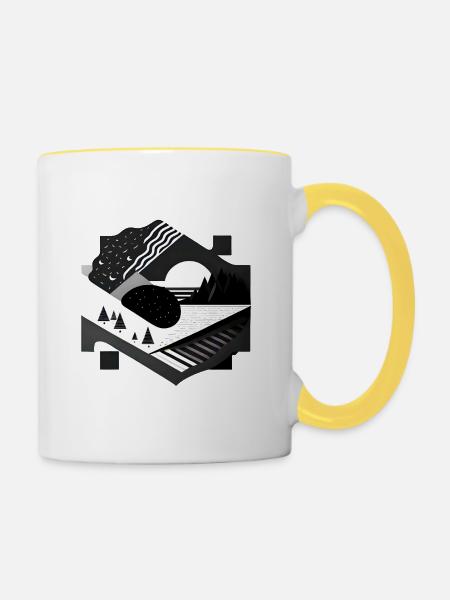 Collage Modern-Stil/ Landschaft - Tasse zweifarbig - Weiß/Gelb