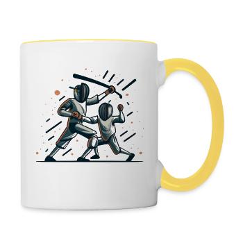 deux personnes faisant de l'escrime - Mug contrasté - blanc/jaune - Droite