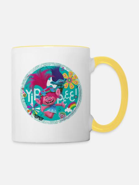 Trolls Yippie Logo With Poppy And Creek - Contrasting Mug - white/yellow