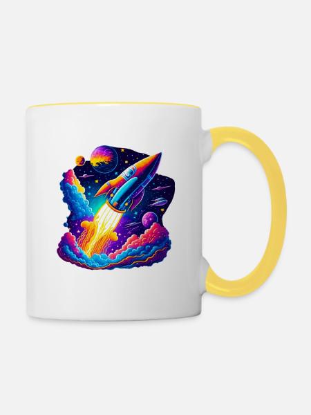 Space View / Rocket - Tasse zweifarbig - Weiß/Gelb