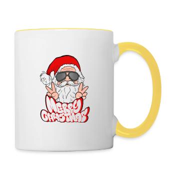 Joyeux Noël Frohe Weihnachten - Tasse zweifarbig - Weiß/Gelb - Rechts