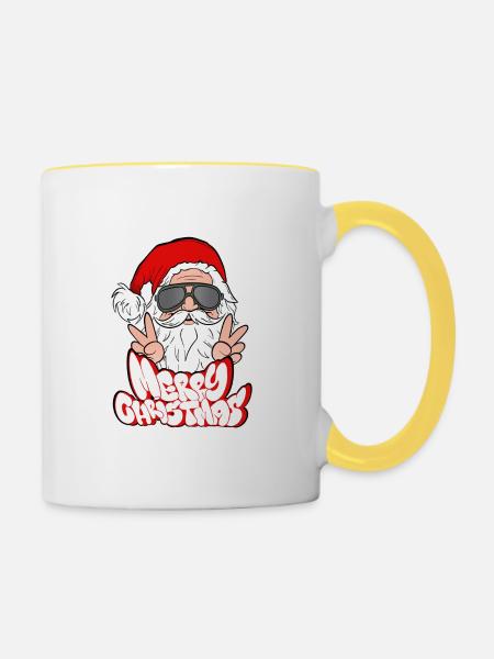 Joyeux Noël Merry Christmas - Mug contrasté - blanc/jaune