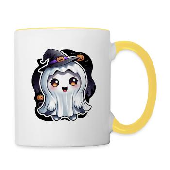 Happy Halloween Ghost Ghost Girl Magic Hat - Contrasting Mug - white/yellow - Right