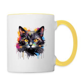 black cat - Contrasting Mug - white/yellow - Right