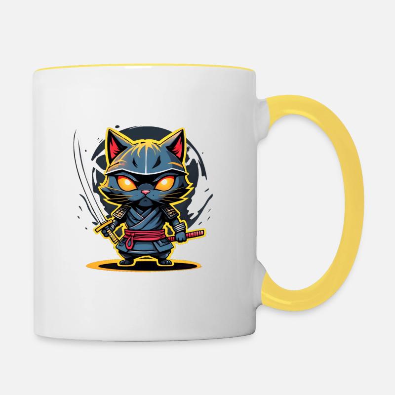 Ninja cat #5 - Contrasting Mug - white/yellow