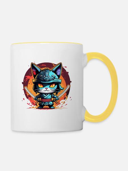 Ninja-Katze #6 - Tasse zweifarbig - Weiß/Gelb