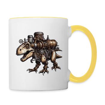 Dinosaurier / Tier / Urzeit / Reptil / Jungs - Tasse zweifarbig - Weiß/Gelb - Rechts
