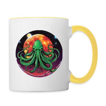 Unsterbliches Cthulhu Monster im Weltall - Tasse zweifarbig - Weiß/Gelb - Rechts