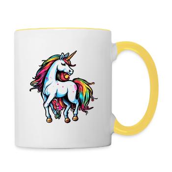 Unicorn / Horse / Girl / Mythical Creature / Fairy Tale - Contrasting Mug - white/yellow - Right