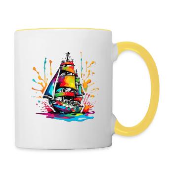 Schiff / Boot / Anker / Meer / Ocean / Kapitän - Tasse zweifarbig - Weiß/Gelb - Rechts
