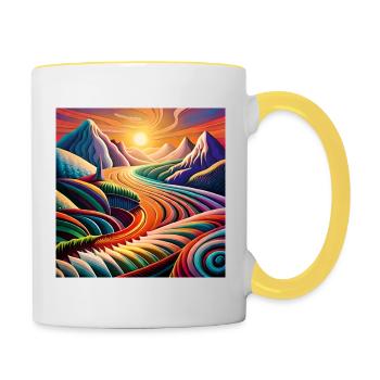 AI generated beautiful scenery, sunset on mountain - Contrasting Mug - white/yellow - Right