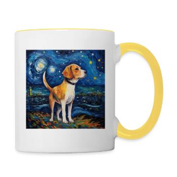 Beagle Sternennacht - Tasse zweifarbig - Weiß/Gelb - Rechts