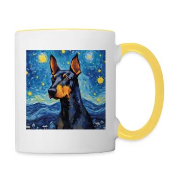 Dobermann Sternennacht - Tasse zweifarbig - Weiß/Gelb - Rechts