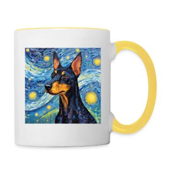 Dobermann Sternennacht - Tasse zweifarbig - Weiß/Gelb - Rechts
