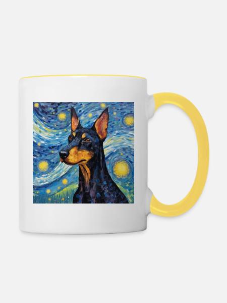 Dobermann Sternennacht - Tasse zweifarbig - Weiß/Gelb