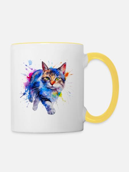 Katze, Kätzchen - Tasse zweifarbig - Weiß/Gelb