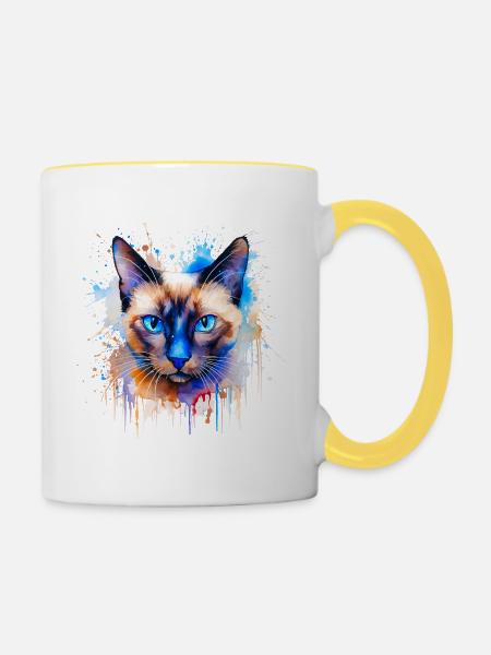Siamkatze - Tasse zweifarbig - Weiß/Gelb