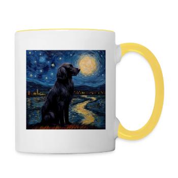 Retriever à poil plat Nuit étoilée - Mug contrasté - blanc/jaune - Droite
