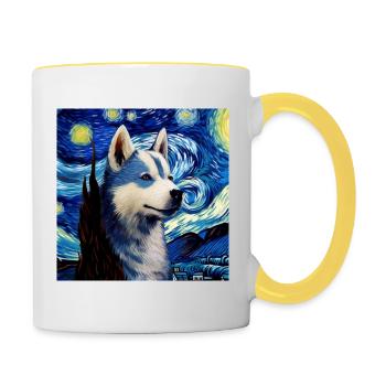 Husky Nuit étoilée - Mug contrasté - blanc/jaune - Droite
