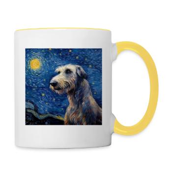 Irish Wolfhound Nuit étoilée - Mug contrasté - blanc/jaune - Droite