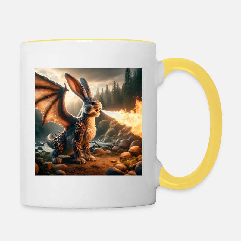 Fire Breathing Bunny Dragon #14 - Contrasting Mug - white/yellow