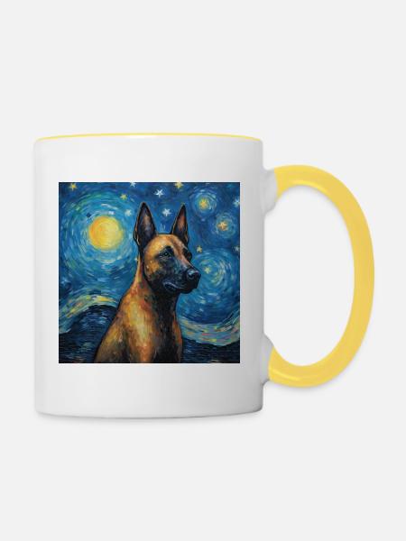 Malinois Sternennacht - Tasse zweifarbig - Weiß/Gelb