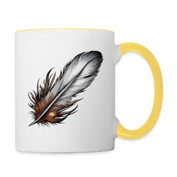Plume / Plume / Plume d’oiseau / Plume de duvet - Mug contrasté - blanc/jaune - Droite