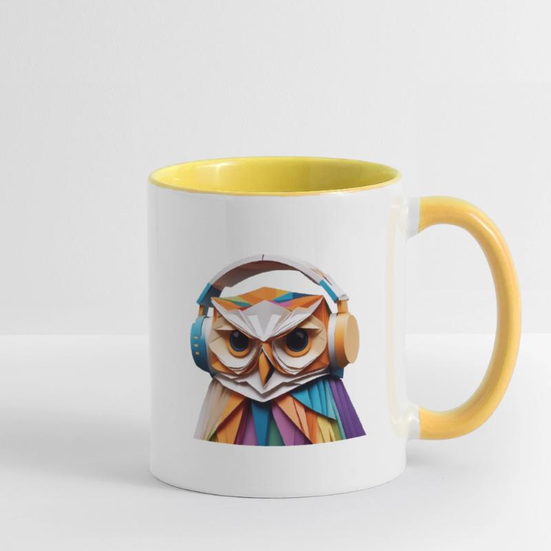 Coole Eule mit Kopfhörer Tasse zweifarbig