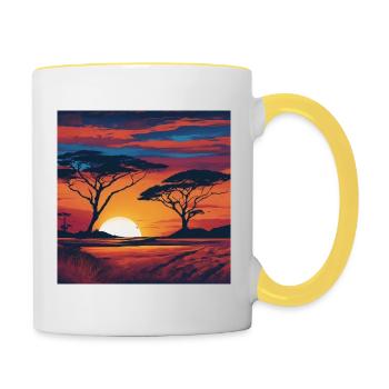 La steppe d’Afrique et les animaux - Mug contrasté - blanc/jaune - Droite