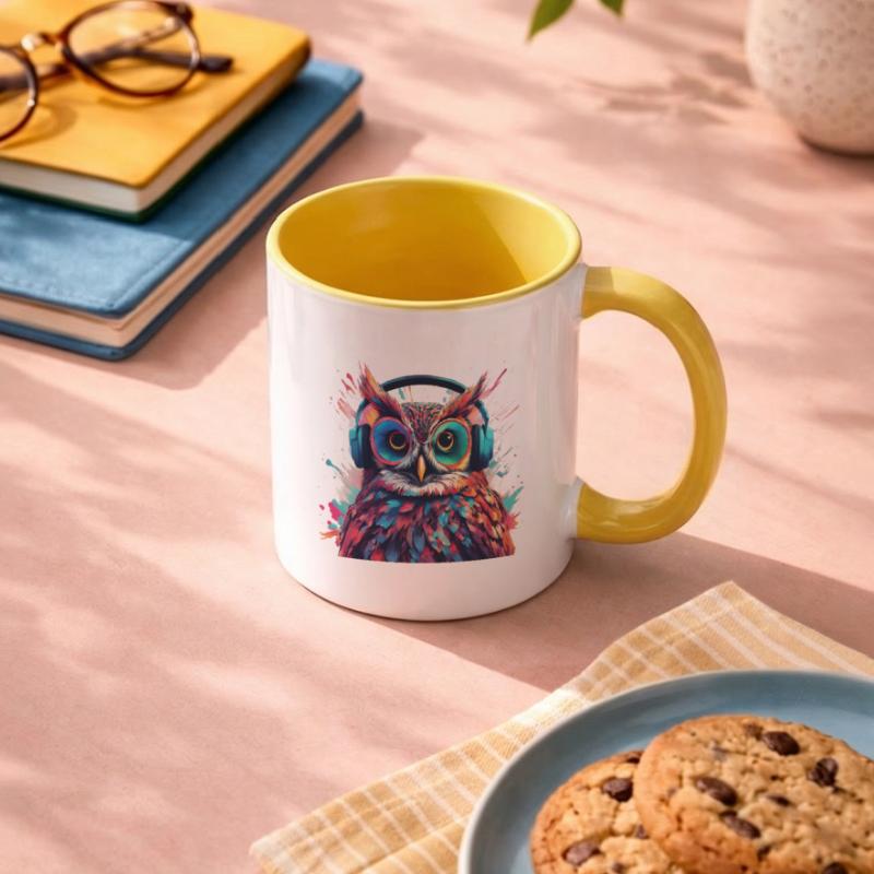 Coole Eule mit Kopfhörer Tasse zweifarbig