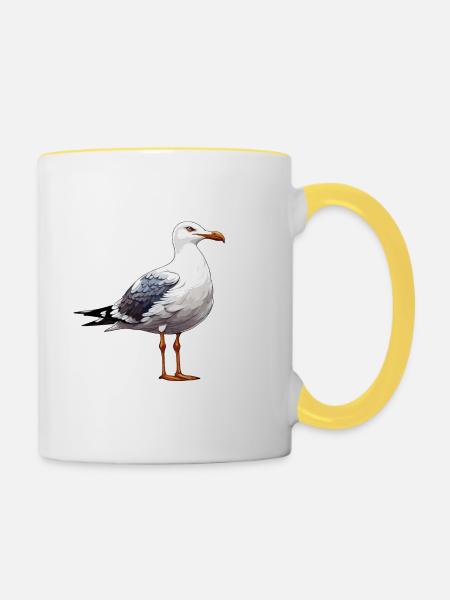 Möwe / Tier / Hafen / Vogel / Meer / Wasser - Tasse zweifarbig - Weiß/Gelb