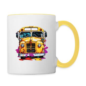 Bus / School Bus / Yellow / Comic / Old School - Contrasting Mug - white/yellow - Right