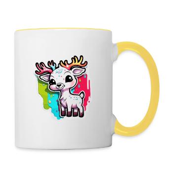 Renne / cerf / animal / motif enfant / Noël - Mug contrasté - blanc/jaune - Droite