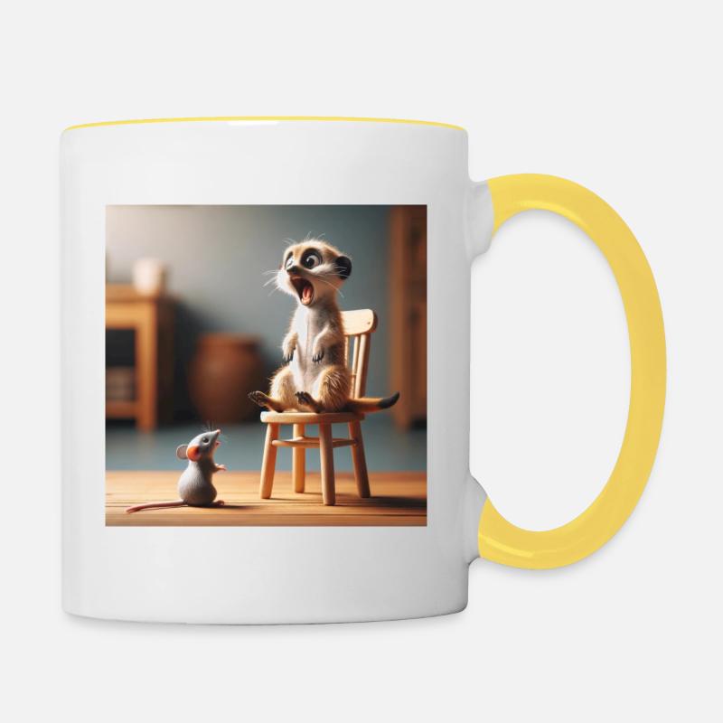 Erdmännchen Mäuseschreck - Tasse zweifarbig - Weiß/Gelb