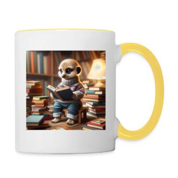 Der kleine Bücherwurm - Tasse zweifarbig - Weiß/Gelb - Rechts