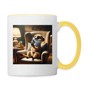 Handy Erdmännchen - Tasse zweifarbig - Weiß/Gelb - Rechts
