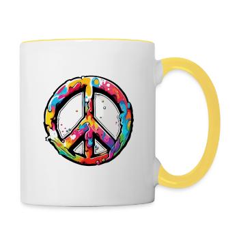 Love Peace and Harmonie / Hippie / Freiheit - Tasse zweifarbig - Weiß/Gelb - Rechts