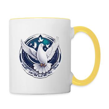 Dove of Peace / Bird / Animal / Flying / Wedding - Contrasting Mug - white/yellow - Right
