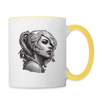 Rocker Girl / Punkrock / Frau / bunte Haare / cool - Tasse zweifarbig - Weiß/Gelb - Rechts