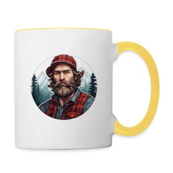 Holzfäller / Mann / Bart / Wald / Hemd / Baum - Tasse zweifarbig - Weiß/Gelb - Rechts