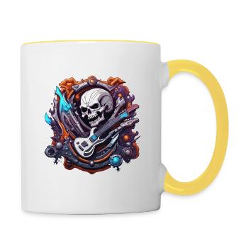 Rock n Roll / Rockabilly / Totenkopf / Skull - Tasse zweifarbig - Weiß/Gelb - Rechts