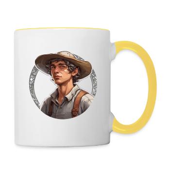 Farmer / Bauer / Ernte / Anbau / Bauernhof / Erde - Tasse zweifarbig - Weiß/Gelb - Rechts