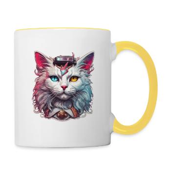 Cool Cat / Funny / Animal / Pet / Crazy - Contrasting Mug - white/yellow - Right