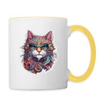 Cool Cat / Funny / Animal / Pet / Crazy - Contrasting Mug - white/yellow - Right