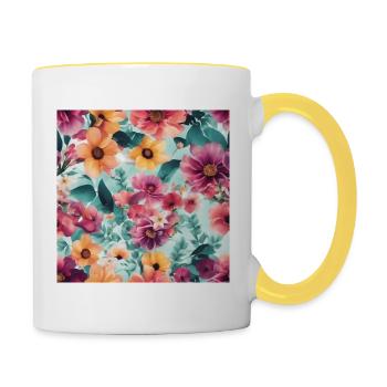 Mer de fleurs - Mug contrasté - blanc/jaune - Droite