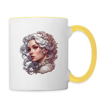 Femme / Dame / Blonde / Jolie / Féminine / Féminine - Mug contrasté - blanc/jaune - Droite