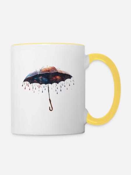 Regenschirm / Wetter / Niederschlag / Regentropfen - Tasse zweifarbig - Weiß/Gelb