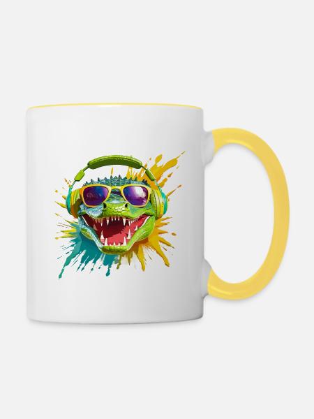 Krokodil Funky - Tasse zweifarbig - Weiß/Gelb