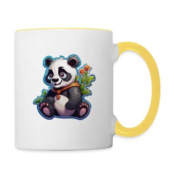 Panda / Tier / Zoo / Bambus / Wild / Kindlich - Tasse zweifarbig - Weiß/Gelb - Rechts